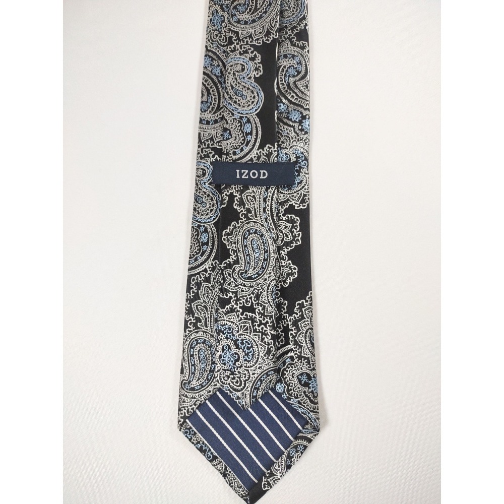 Izod Paisley Mens Tie Black/White/Blue